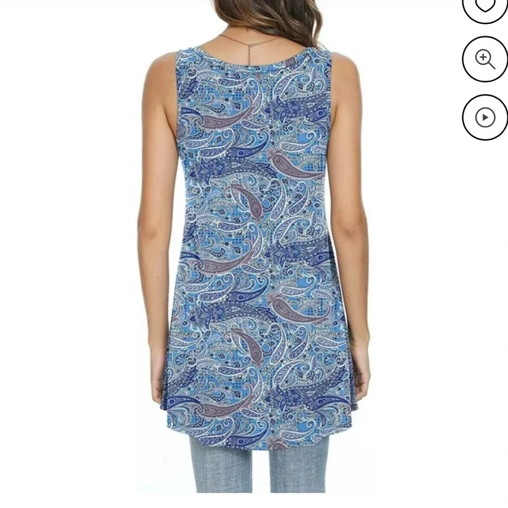 Blue Paisley Sleeveless Women's Top - Picture 5 of 5